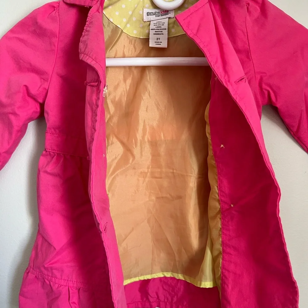 Oshkosh Pea Coat Girl's 2T Pink Long Sleeve‎ Green Lined Spring Easter Princess